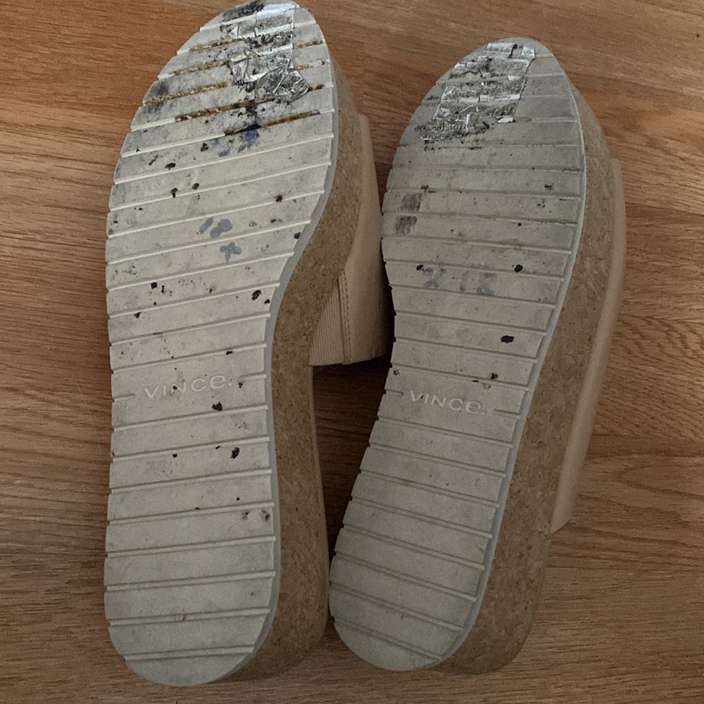 Vince. James-B Cappuccino Leather Cork Platform Sandals - Picture 9 of 9